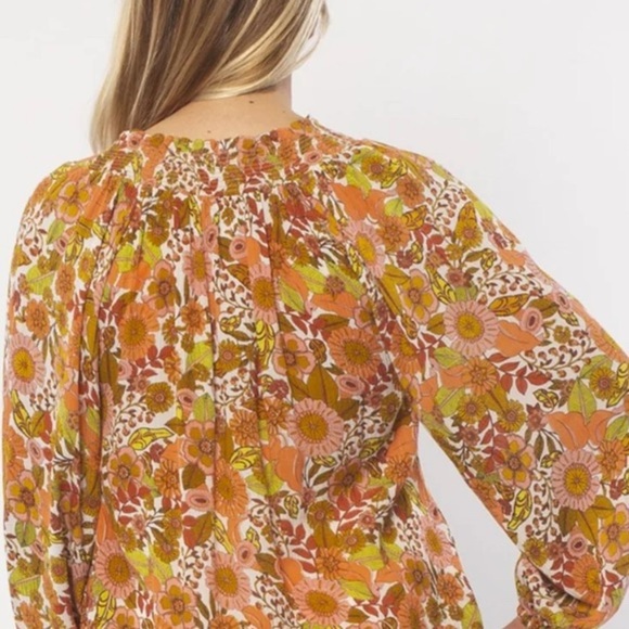 Brown and Tan Tie Front Blouse with Relaxed Fit - Picture 2 of 11